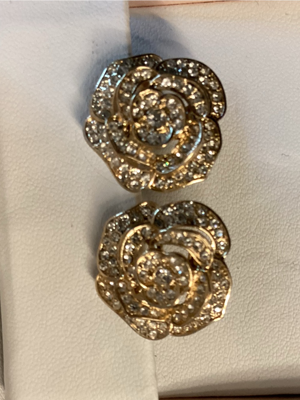 Gold Crystal Rose Stud Earrings - Sterling Silver